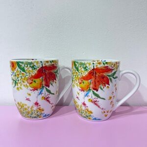 Fitz and Floyd Garden Delight Multicoloured Ceramic Floral Mugs‎ Set of 2